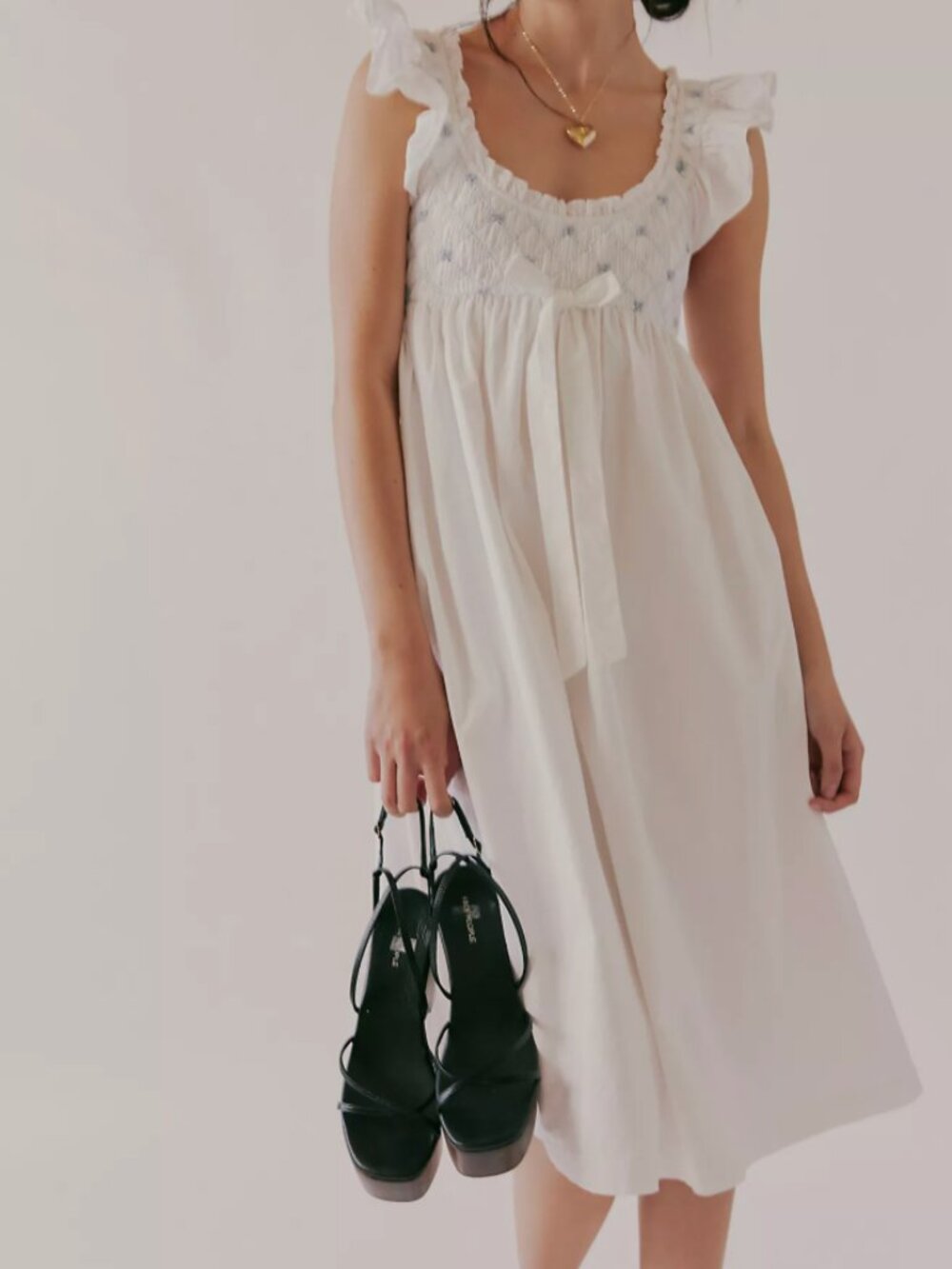 NWT Birdie Bow Smocked Midi Slip Dress